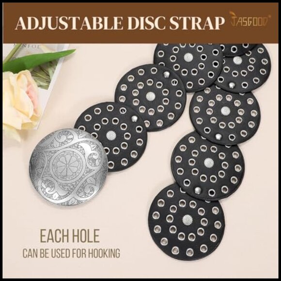 Western Concho Belt Wide Hollow Disc Leather Waist Belt Adjustable Retro Boho main image 6